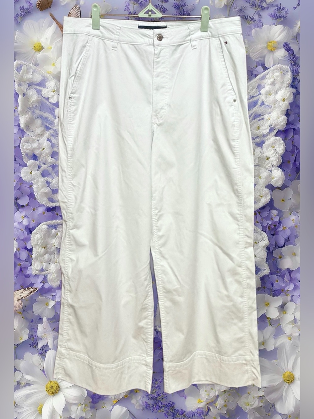 Tommy Hilfiger White High-Rise Wide Leg Pants with Branded Button size 16
